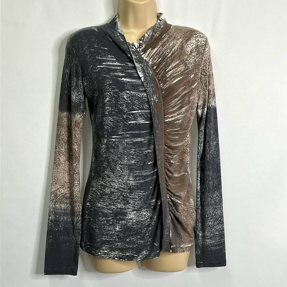 MARGON Italy rayon cashmere blend ruched artsy long sleeve top
